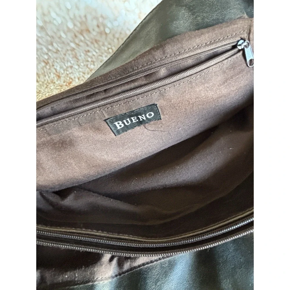 Bueno Black Brown‎ Distressed Vegan Leather Tote Bag Gold Turn Lock Satchel